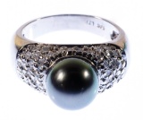18k White Gold, Pearl and Diamond Ring