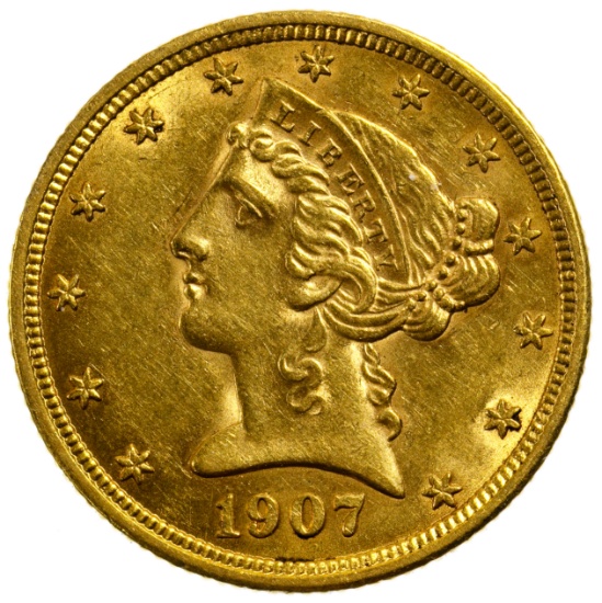 1907-D $5 Gold AU Details