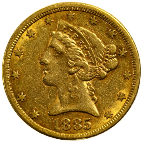 1885 $5 Gold XF Details