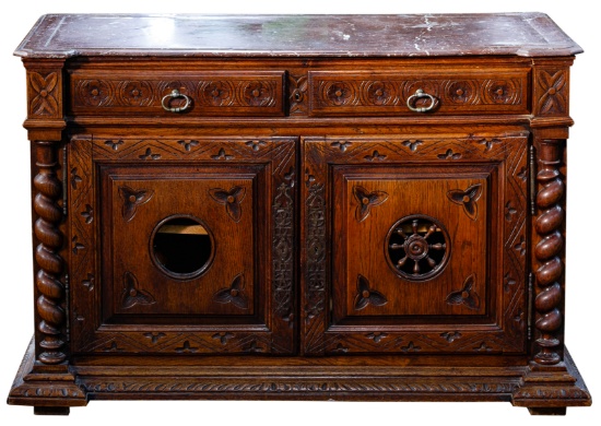 Renaissance Revival Red Oak and Marble Top Dresser