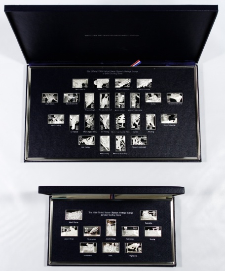 Franklin Mint 1980 and 1984 Sterling Silver Olympic Postage Stamp Sets