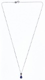 14k White Gold, Sapphire and Diamond Pendant on Necklace