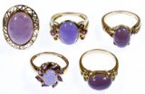 14k Gold and Lavender Jade Ring Assortment