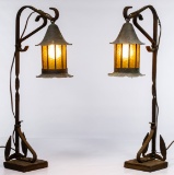 Wrought Iron and Glass Buffet Lamps