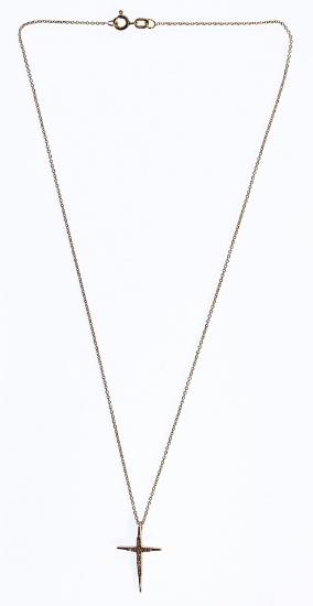 14k Gold and Diamond Cross Pendant on Necklace