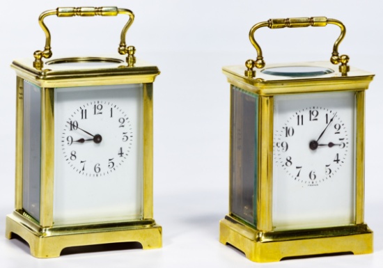 French Brass and Glass Carriage Clocks