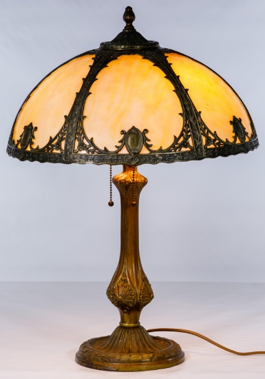 Salem Brothers Slag Glass Shade Table Lamp