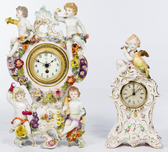 Dresden Porcelain Putti Mantel Clocks