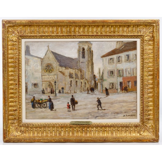 Jean Francois Raffaelli (French, 1850-1924) 'La Place Devant l'Eglise du Village' Oil on Canvas