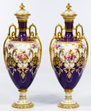 Royal Crown Derby Tall Covered Porcelain Urns