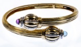 14k Gold, Amethyst, Sapphire and Diamond Hinged Bangle Bracelet