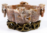 Chinese Carved Hardstone Bowl on Brass Stand