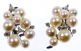 14k White Gold, Pearl and Diamond Clip Earrings