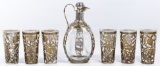 Sterling Silver Overlay Decanter and Glass Collection
