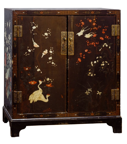 Asian Style Black Enameled Wood Chest