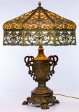 Northwest Arts Slag Glass Shade and Base Table Lamp
