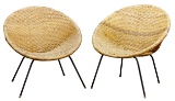 Rattan and Wrought Iron Saucer Chairs
