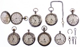 Sterling Silver and Coin Silver Pocket Watch Assortment