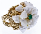 14k Gold, Emerald and Pearl Ring