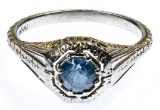 18k White Gold and Blue Topaz Art Deco Ring