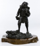 Japanese Bronze Statue on Wood Base