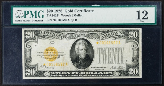 1928 $20 Gold Certificate Star Note F-12 PMG