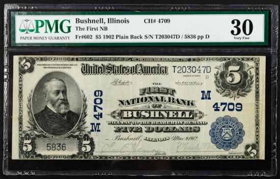 1902 $5 National Bushnell, Illinois VF-30 PMG