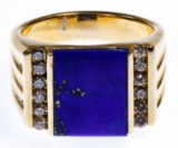 14k Gold, Lapis Lazuli and Diamond Ring
