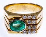 14k Gold, Emerald and Diamond Ring