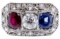 Platinum, Sapphire, Ruby and Diamond Ring