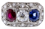 Platinum, Sapphire, Ruby and Diamond Ring