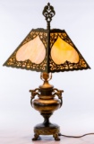 Parsons Caldwell Mfg. Co Slag Glass Shade on Bronze Base Table Lamp