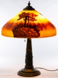 Pittsburgh Reverse Painted Lamp Shade on Table Lamp