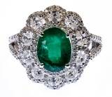 18k White Gold, Emerald and Diamond Ring