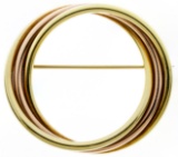 14k Tri-Color Gold Circle Brooch