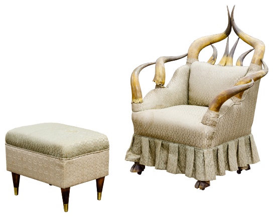 Victorian Style Steer Horn Chair and Ottoman