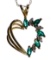 14k Gold, Emerald and Diamond Heart Shaped Pendant Necklace