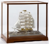 Takehiko (Japanese, 20th Century) Sterling Silver Sailing Ship in Case