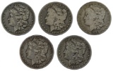 1878-CC, 1879-CC, 1882-CC, 1891-CC, 1892-CC $1 VG/F