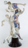 Lladro 'Soccer Players' #1266 Glazed on Wooden Base