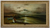Agnese Torrielli (Italian, 20th Century) 'Moonlight Fishing Village' Oil on Canvas
