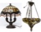 Stained Glass Style Ceiling Fixture and Table Lamp