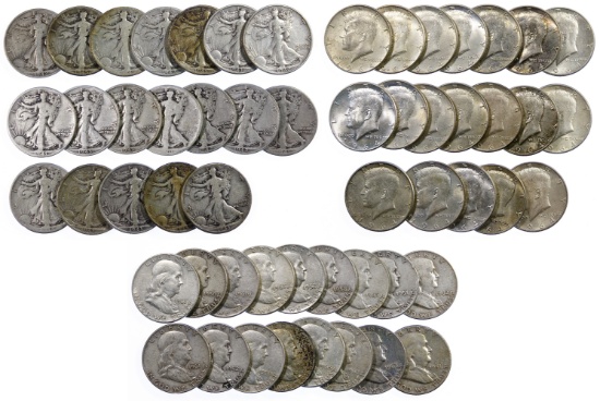 Walking Liberty, Franklin and Kennedy 50c Assortment