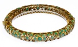 Indian Emerald and Brass Hinged Bangle Bracelet