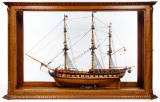 Wooden Ship Model in Display Case