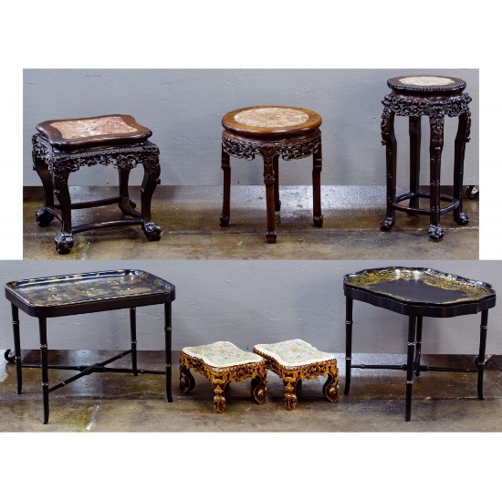 Asian Style Table and Footstool Assortment