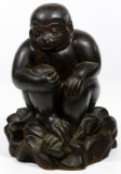 Japanese Signed Carved Wood Monkey Sculpture