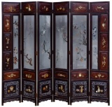 Chinese Chien Lung Rosewood and Glass Folding Screen