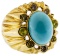 18k Gold, Persian Turquoise and Diamond Ring