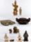 Asian Style Pottery Figurine and Coral Assortment
